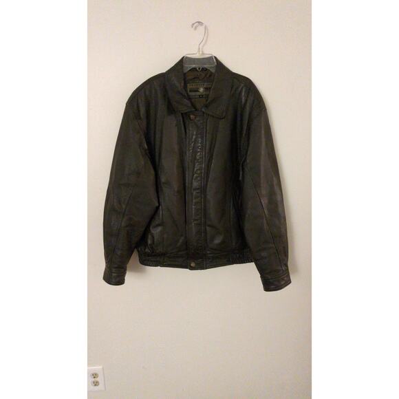 Vintage Mens Dark Brown Genuine Leather Bomber Jacket Members Only Large Zip Up